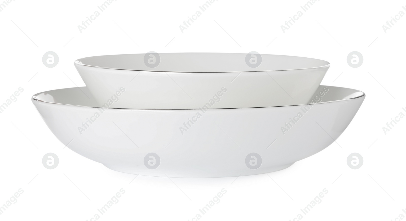 Photo of Empty clean ceramic dishware isolated on white