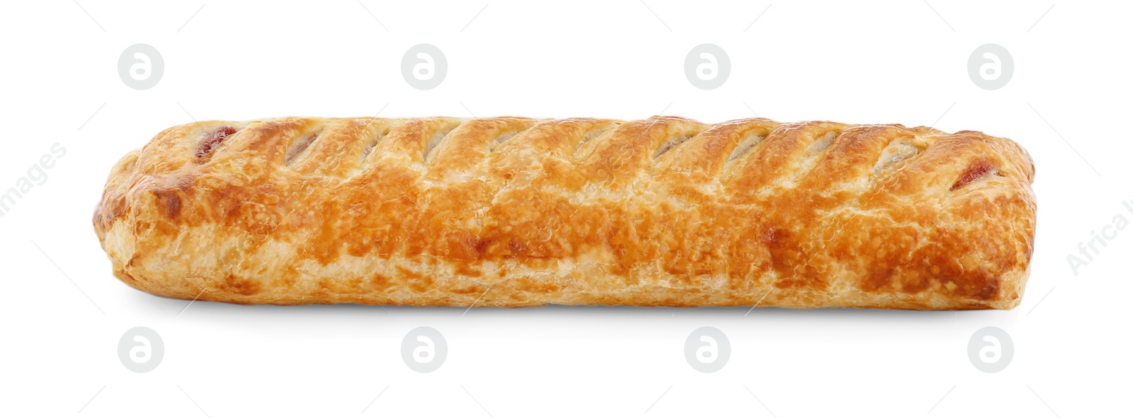 Photo of Fresh tasty puff pastry on white background