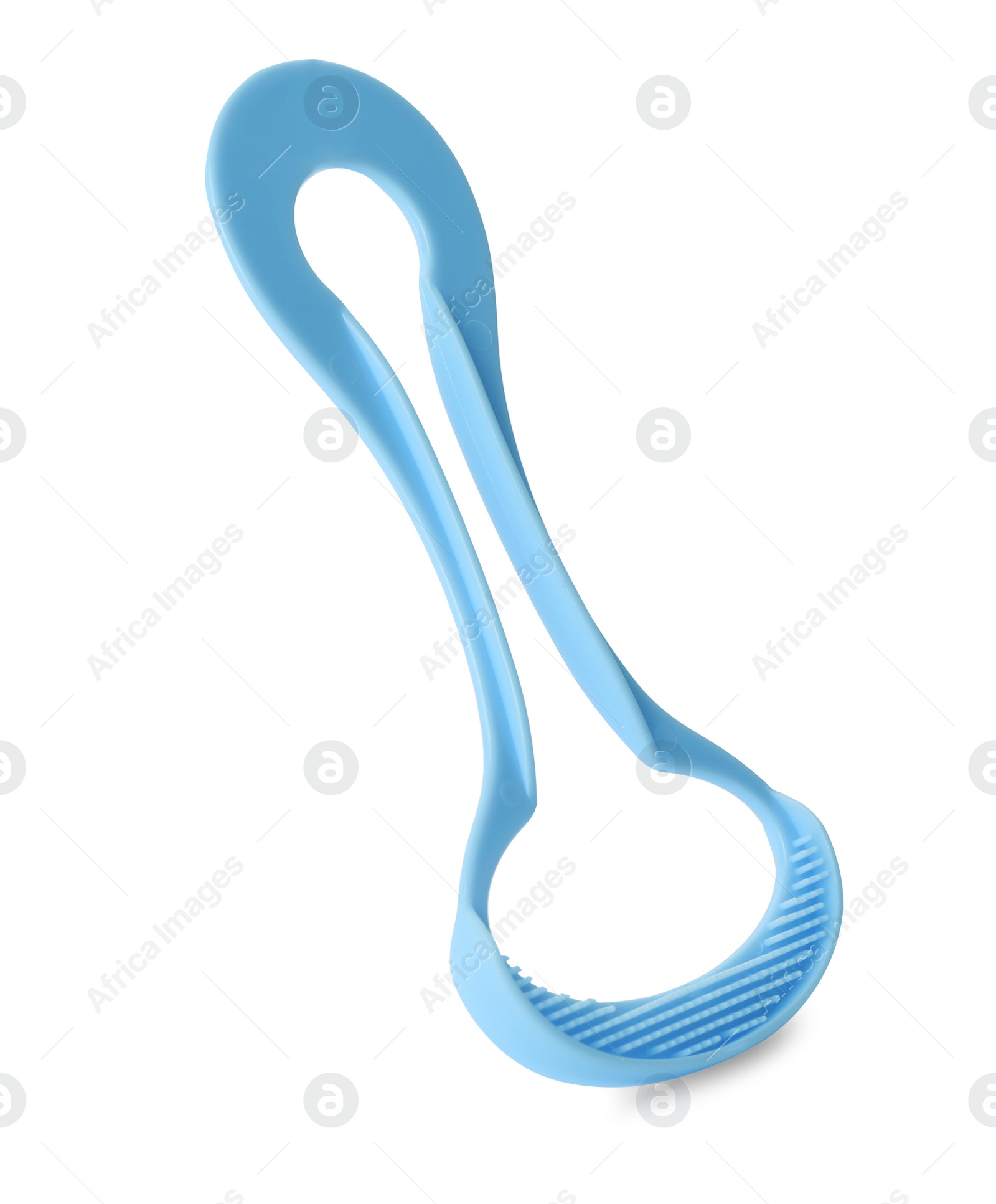 Photo of New tongue cleaner for oral care on white background