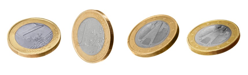 Image of Set with euro coins on white background. Banner design