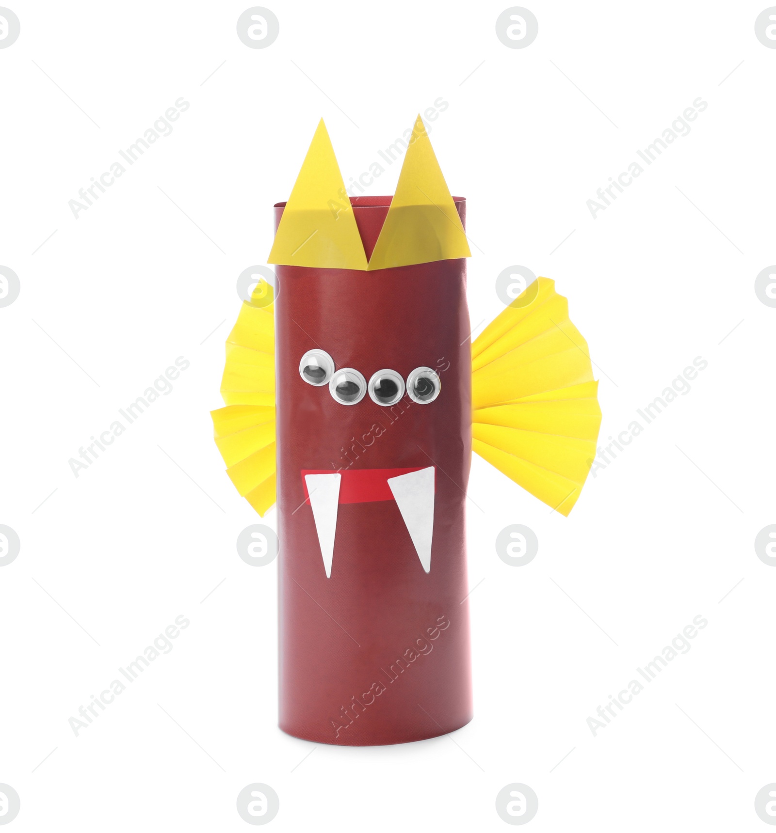 Photo of Funny brown monster isolated on white. Halloween decoration