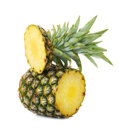 Photo of Cut fresh pineapple on white background