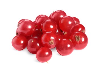 Photo of Pile of fresh ripe red currants on white background