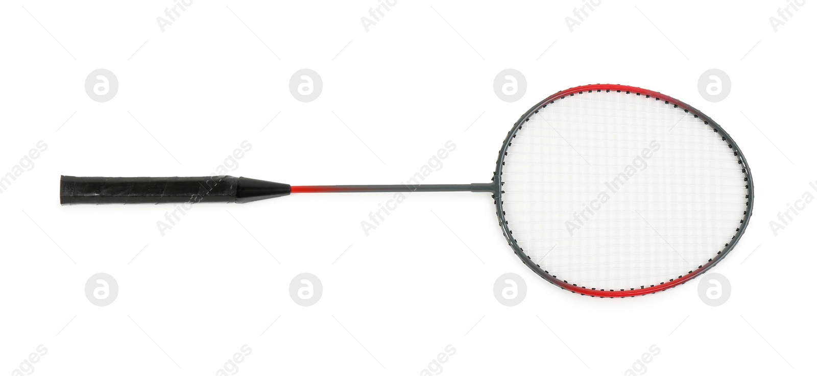 Photo of Racket isolated on white, top view. Badminton equipment