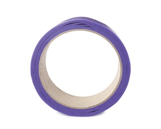 Photo of Roll of violet adhesive tape isolated on white
