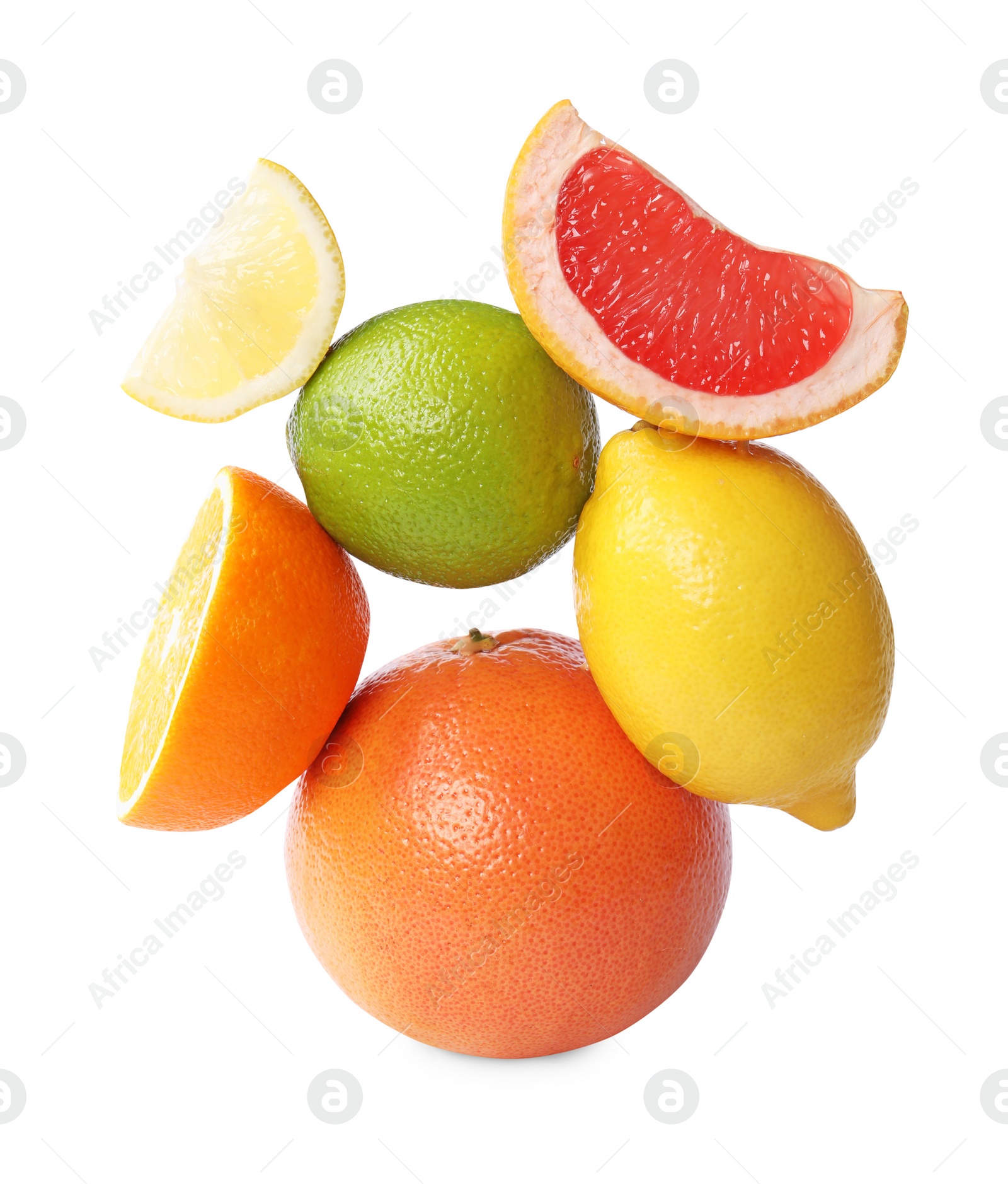 Photo of Fresh ripe citrus fruits isolated on white