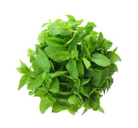 Bunch of fresh mint isolated on white, top view