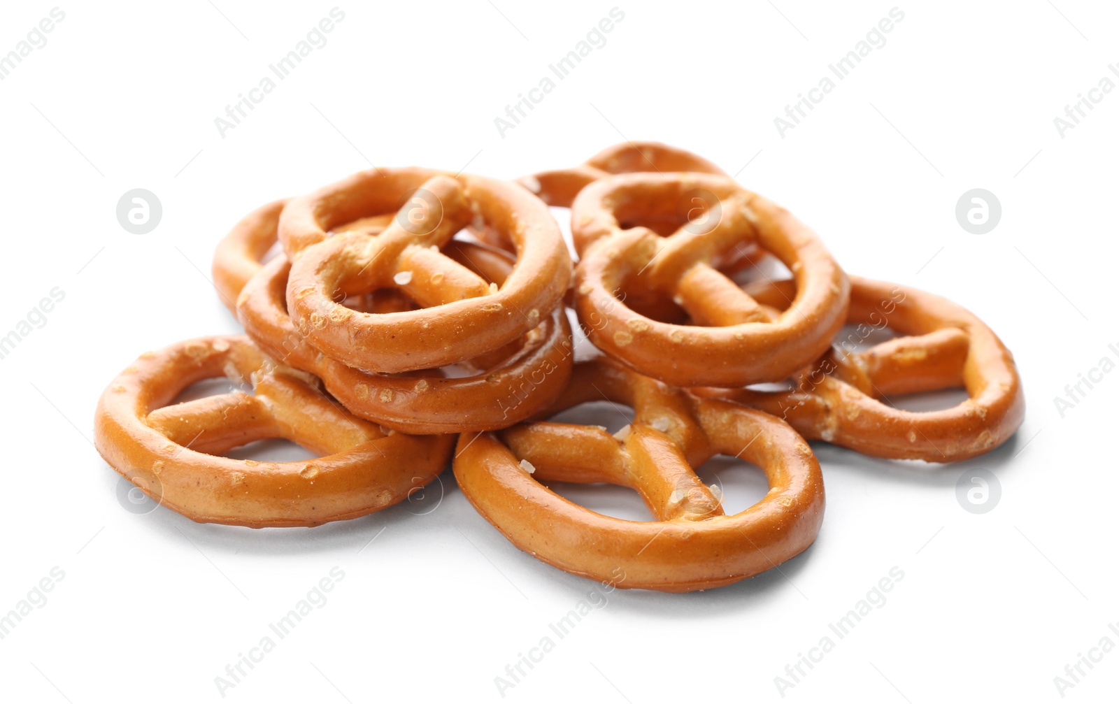 Photo of Delicious crispy pretzel crackers isolated on white