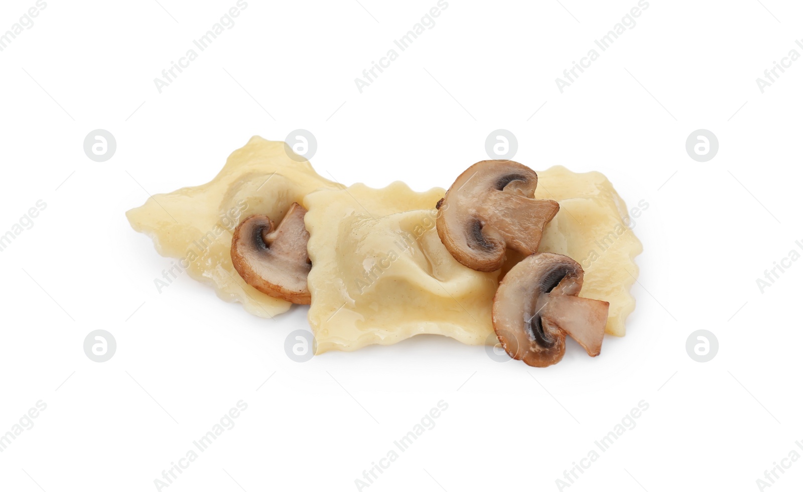 Photo of Delicious ravioli with mushroom isolated on white