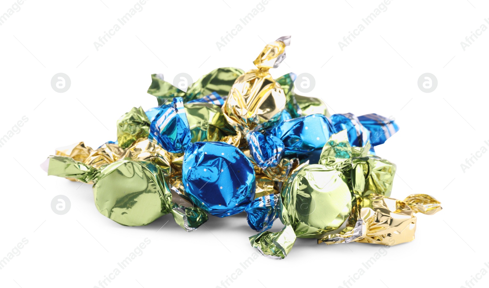 Photo of Candies in colorful wrappers isolated on white