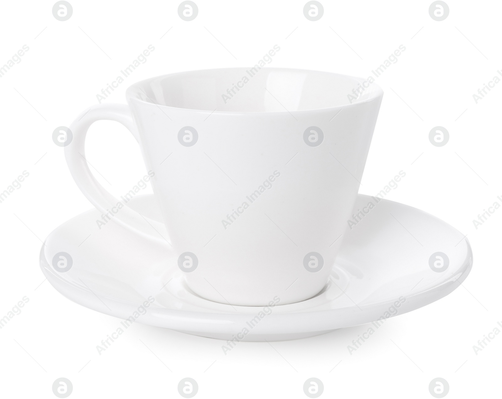 Photo of Ceramic cup with saucer isolated on white