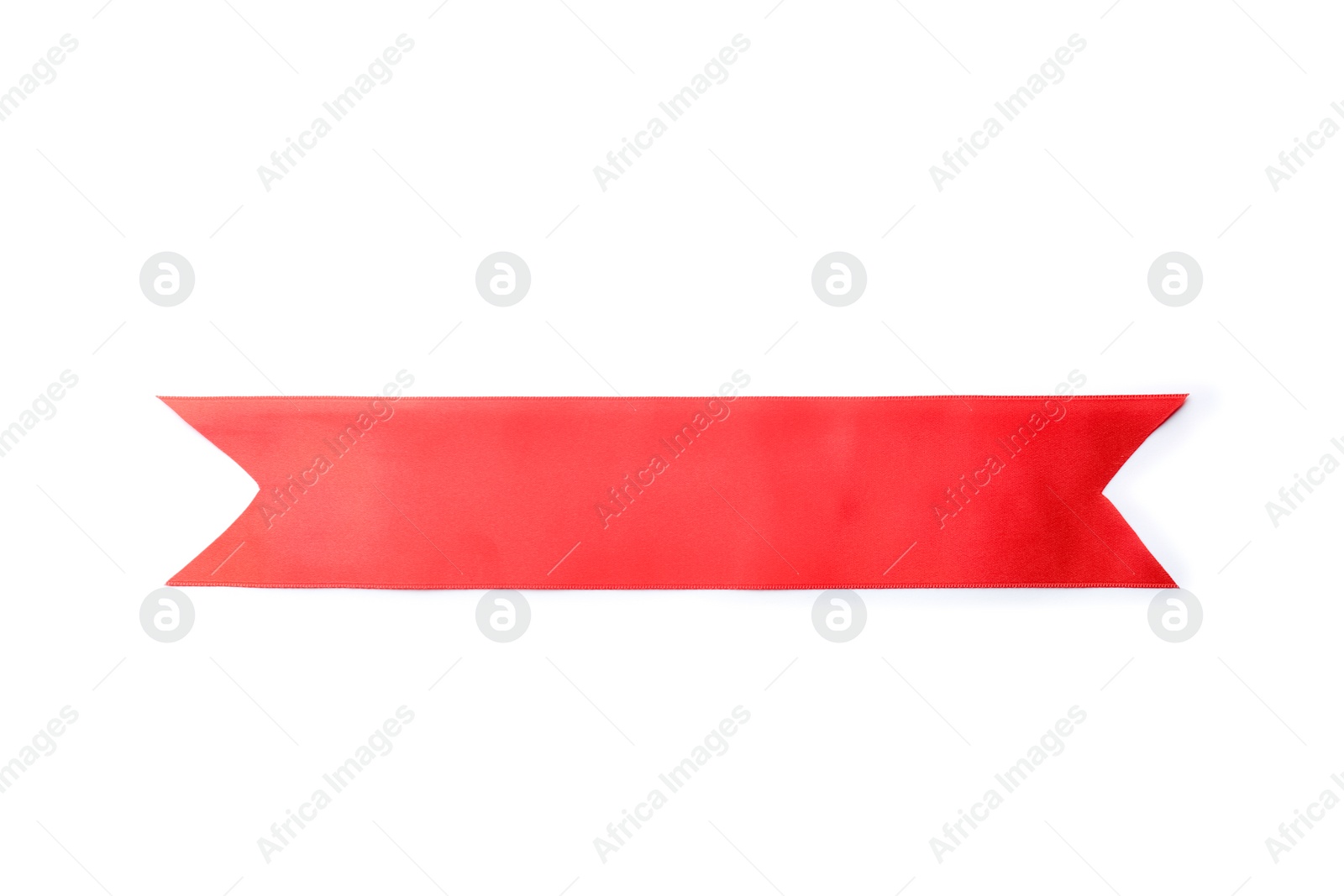 Photo of Simple red ribbon on white background, top view. Festive decoration