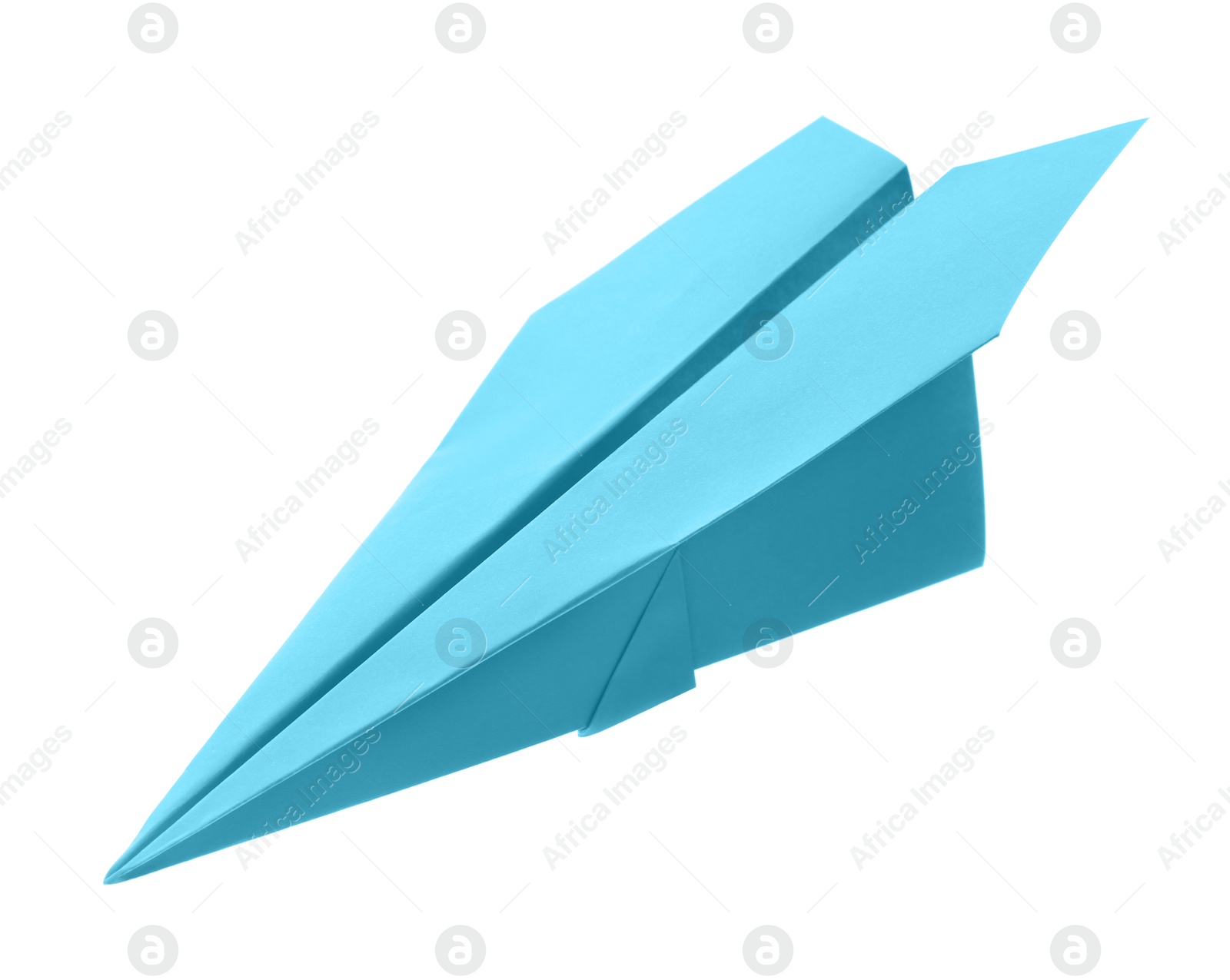 Photo of Handmade light blue paper plane isolated on white