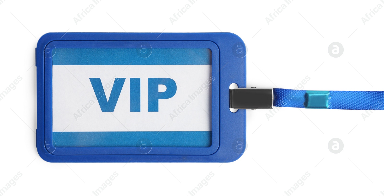 Photo of Blue vip badge isolated on white, top view