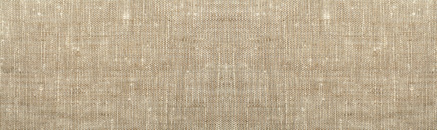 Texture of natural burlap fabric as background, top view. Banner design