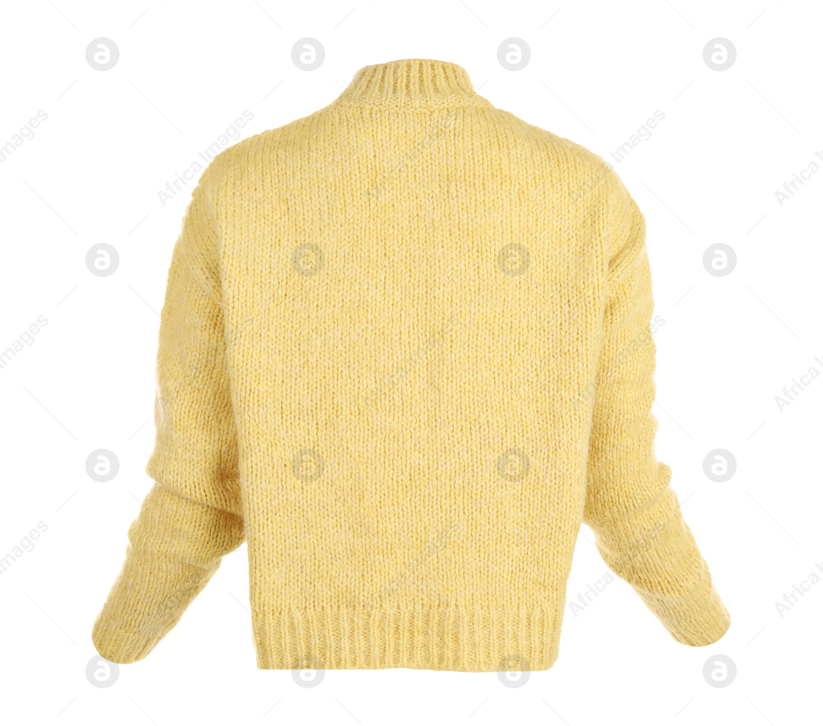 Photo of Stylish warm yellow sweater isolated on white