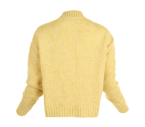 Stylish warm yellow sweater isolated on white