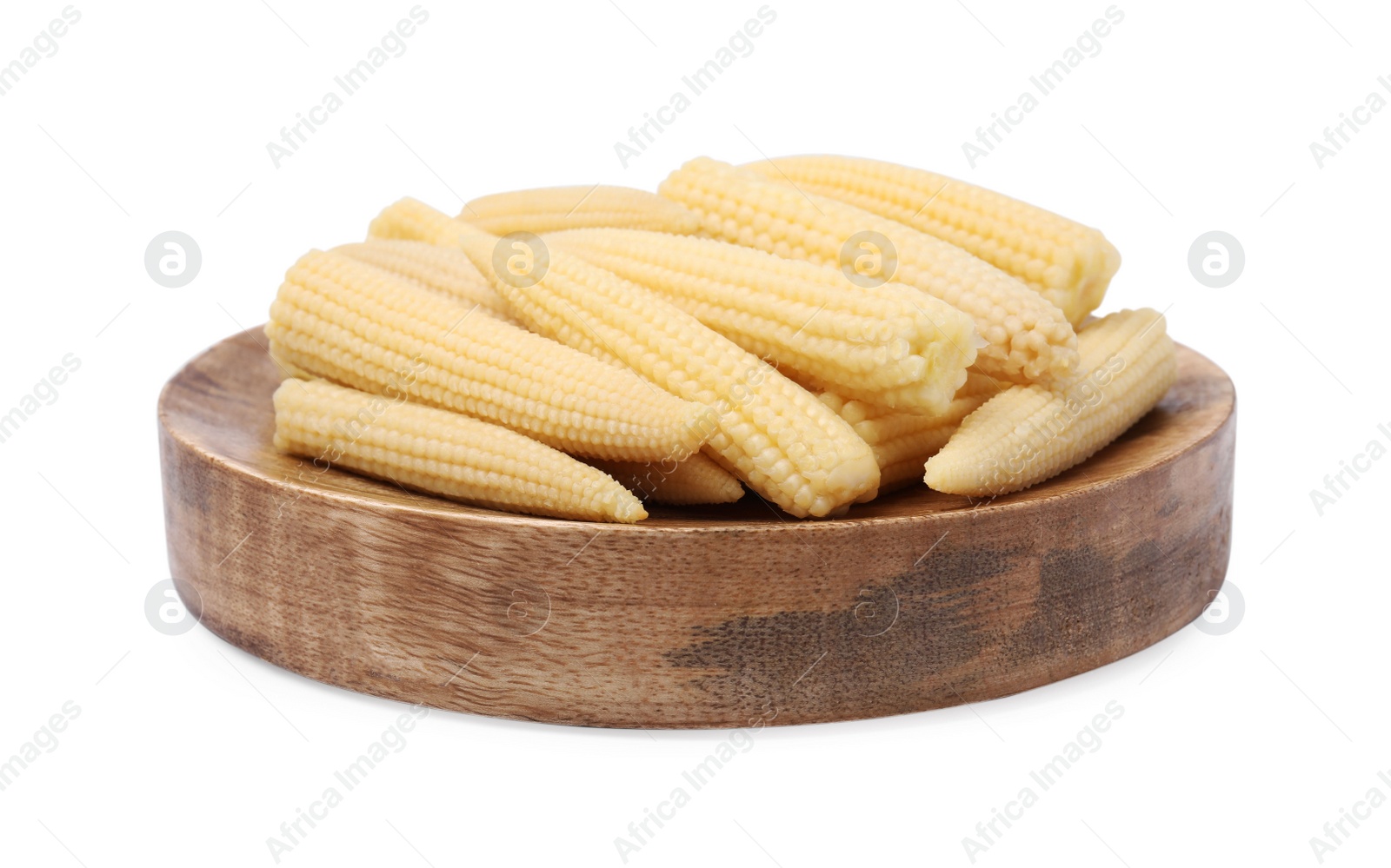 Photo of Sweet pickled baby corn isolated on white