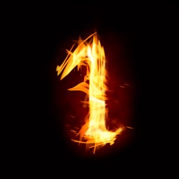 Flaming 1 on black background. Stylized number design