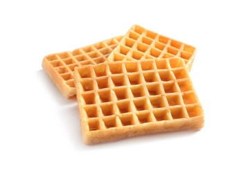 Photo of Delicious waffles for breakfast on white background