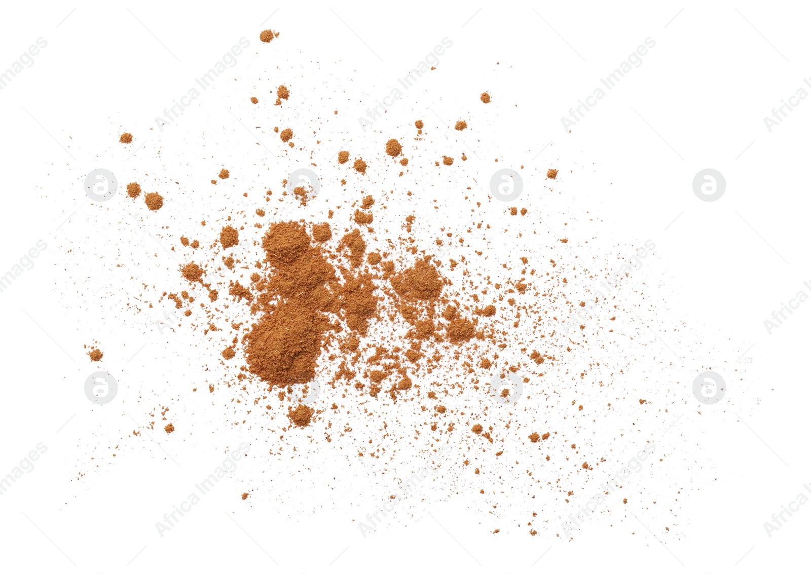 Photo of Dry aromatic cinnamon powder isolated on white, top view