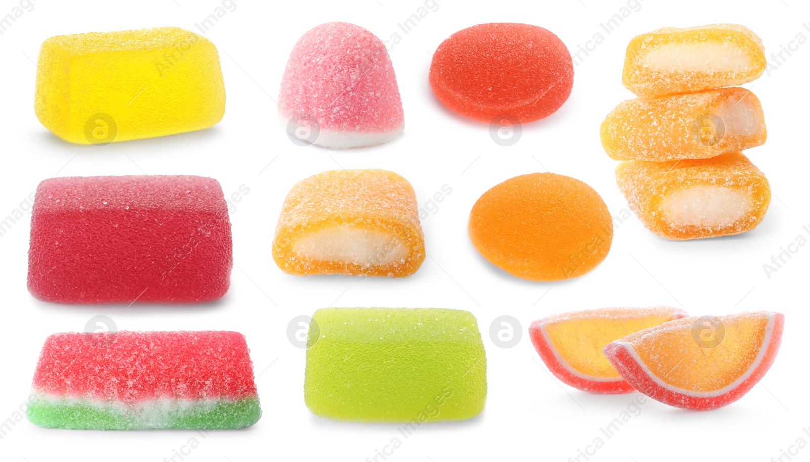 Image of Delicious jelly candies isolated on white, set
