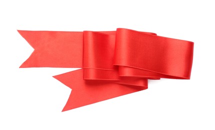 Beautiful red ribbon isolated on white, top view