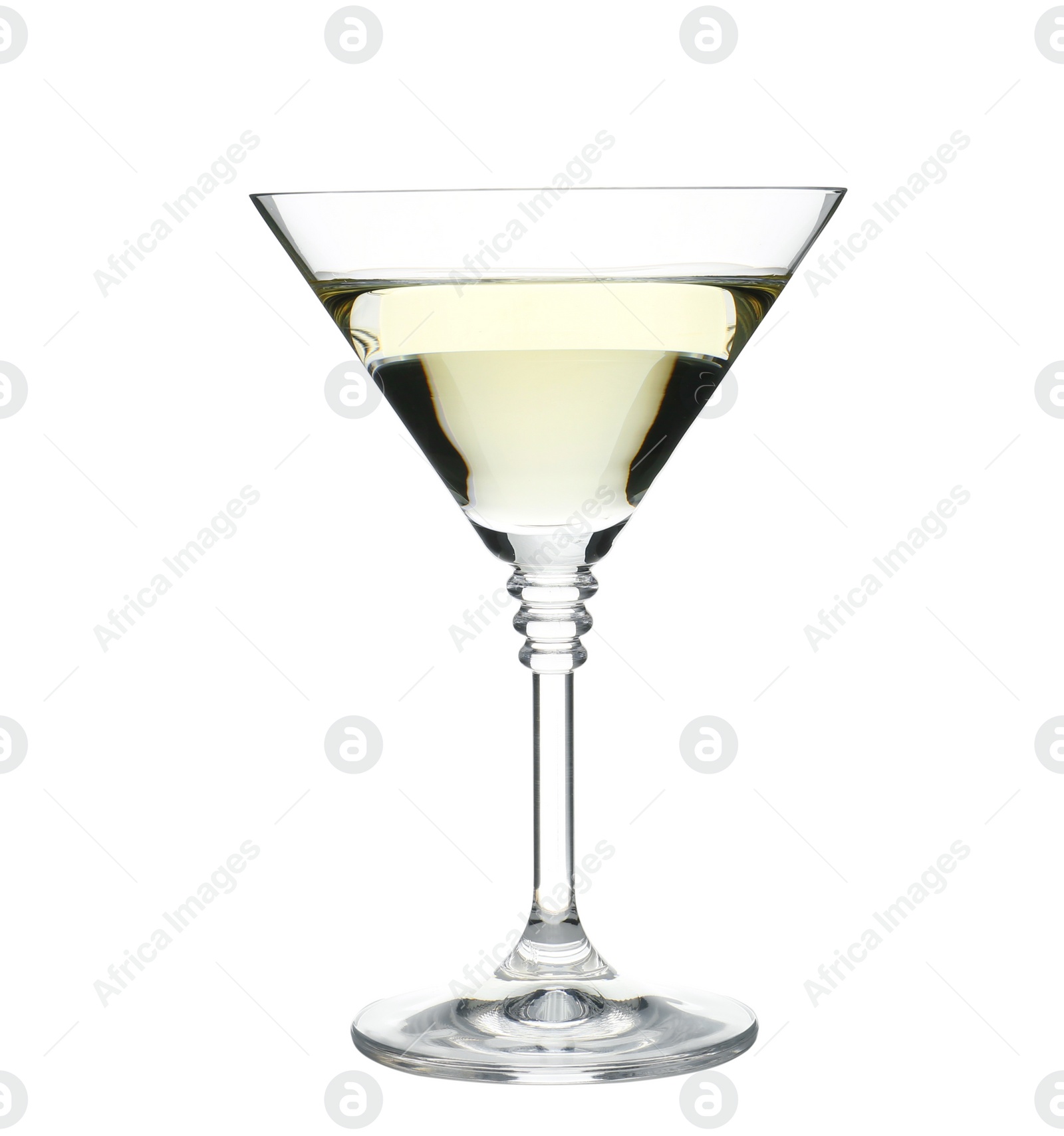 Photo of Glass of classic martini cocktail on white background