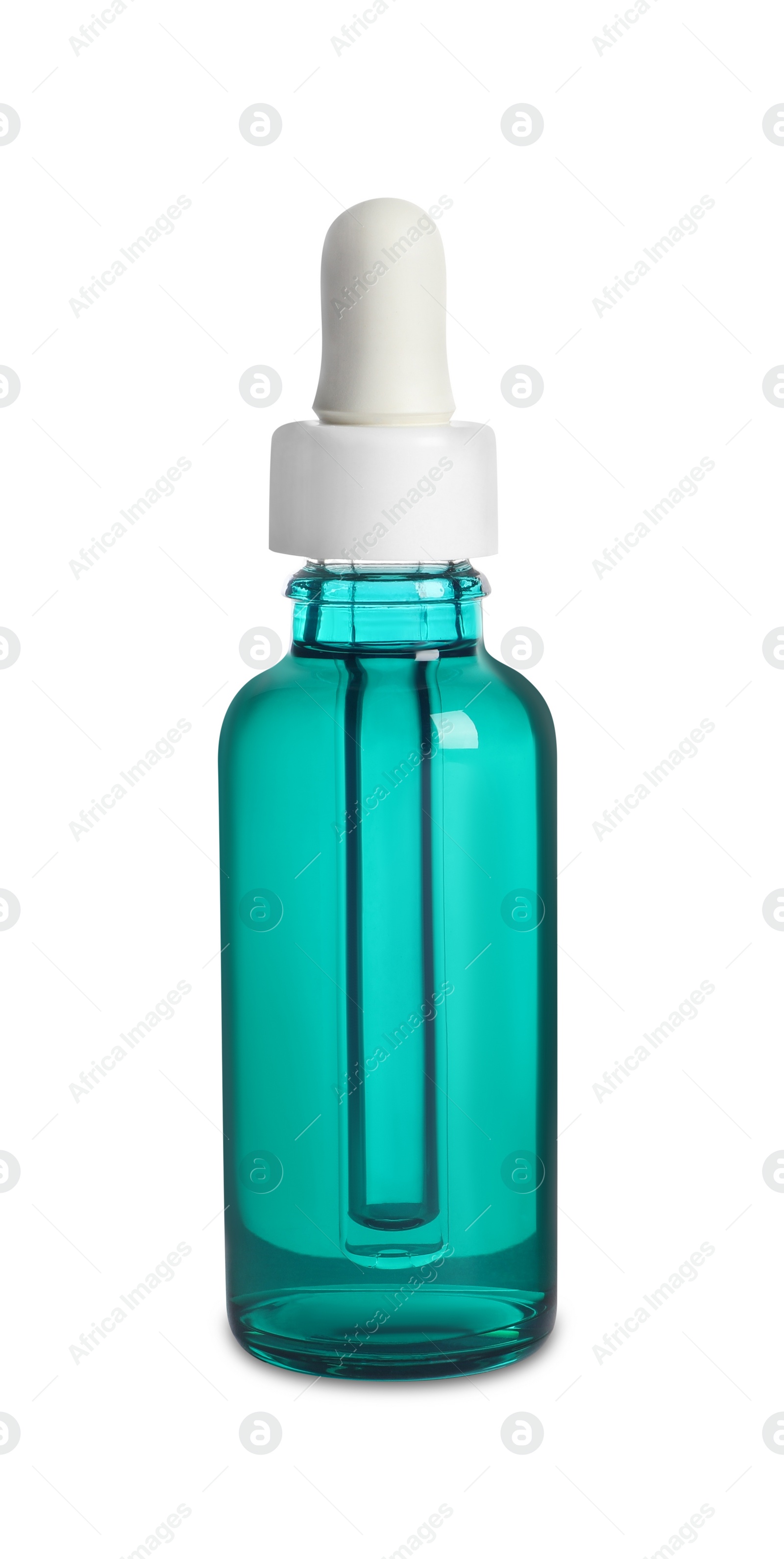 Photo of Bottle of cosmetic serum isolated on white