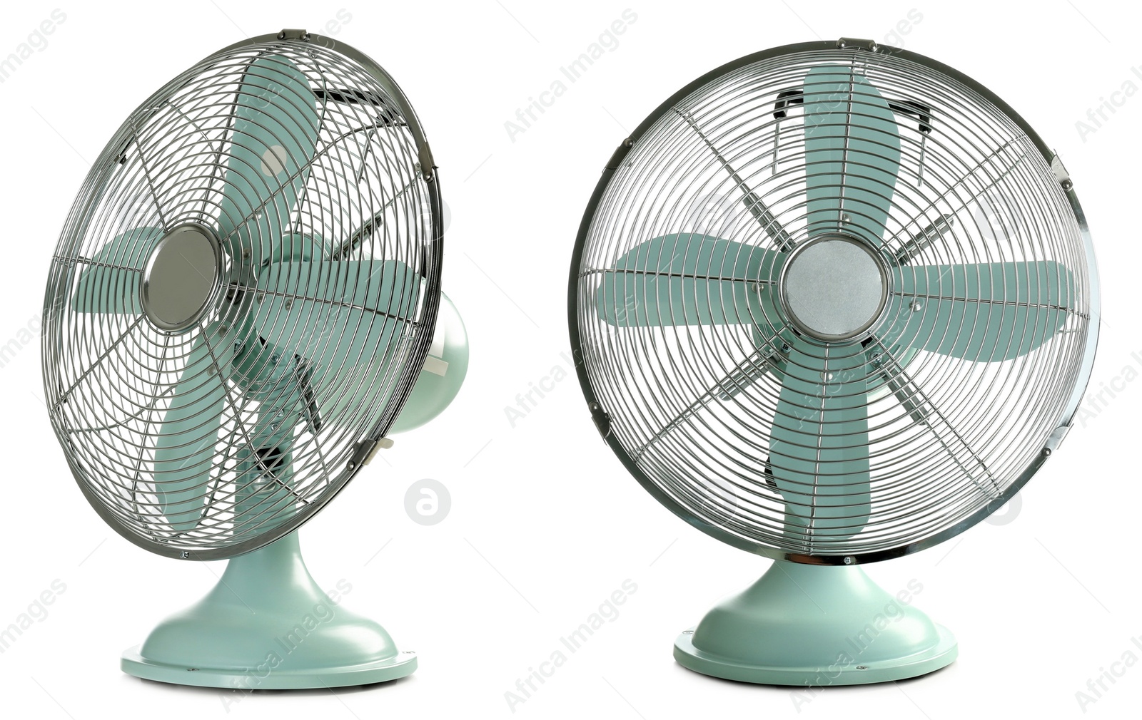 Image of Fan on white background, collage with views from different sides