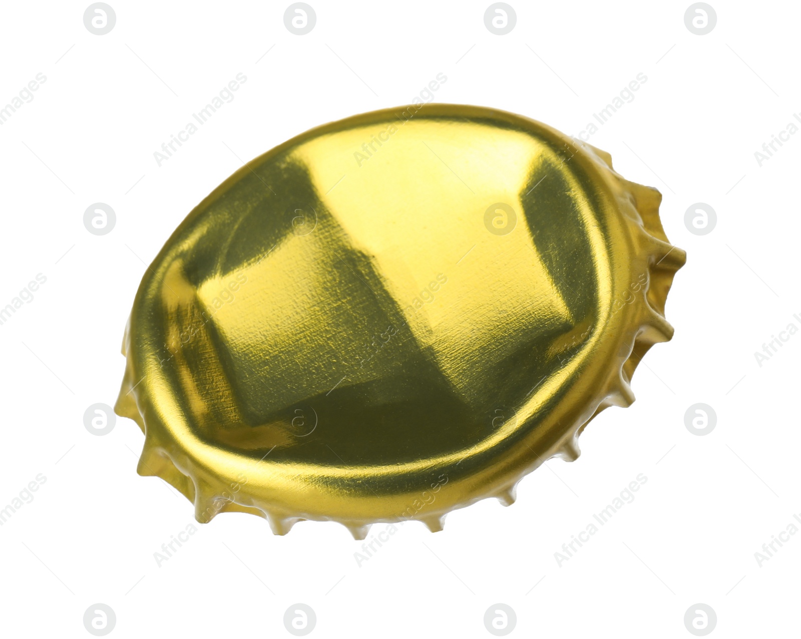 Photo of One golden beer bottle cap isolated on white