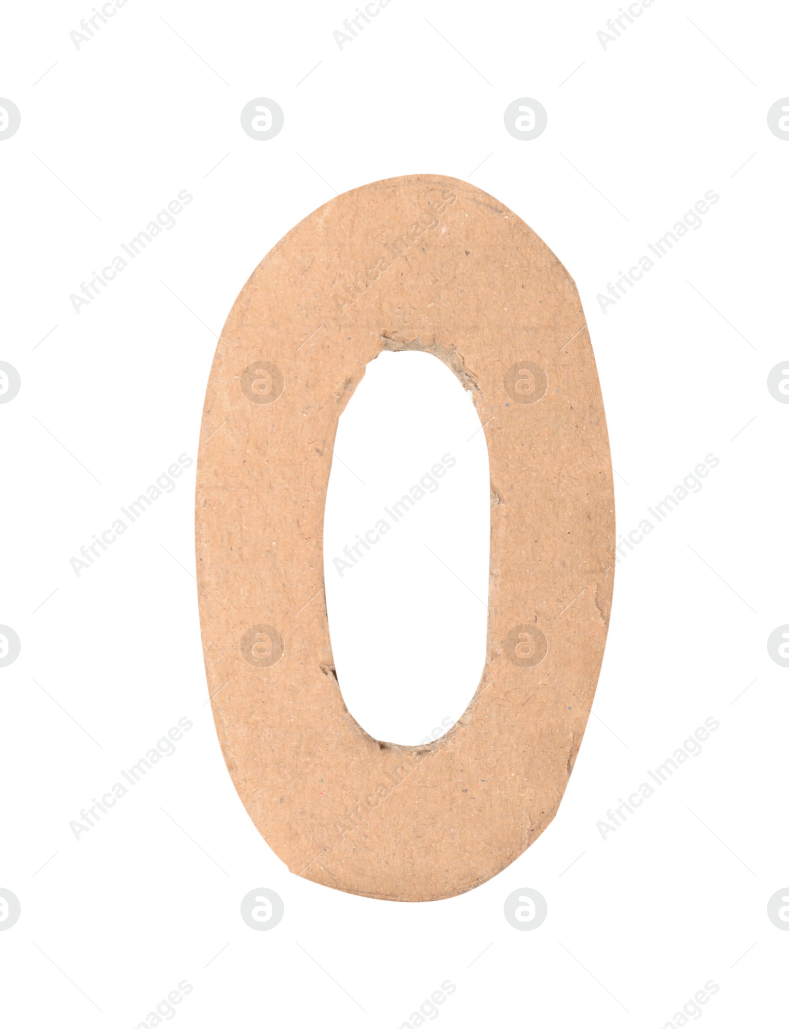 Photo of Number 0 made of brown cardboard on white background