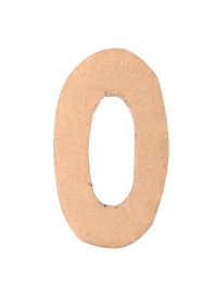 Number 0 made of brown cardboard on white background