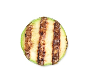 Photo of Delicious grilled zucchini slice isolated on white, top view