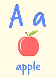 Illustration of Learning English alphabet. Card with letter A and apple, illustration