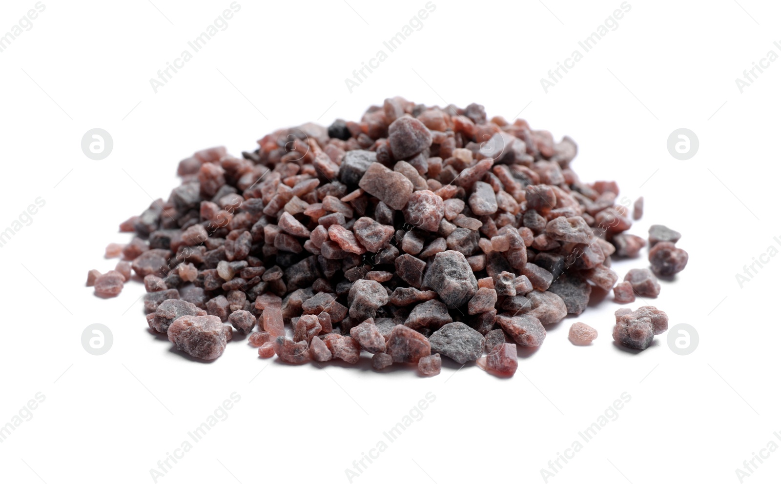 Photo of Heap of black salt on white background