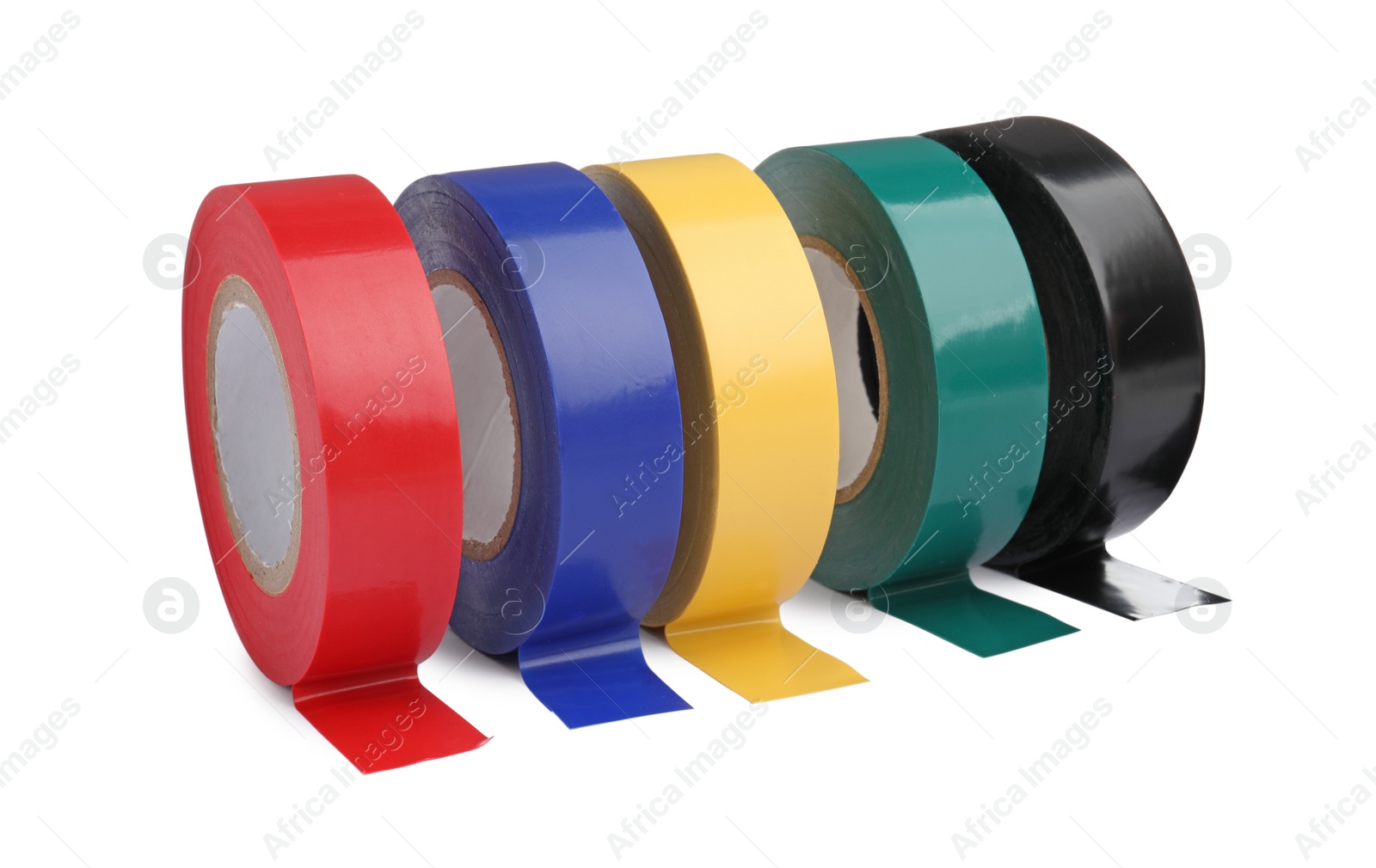 Photo of Colorful insulating tapes on white background. Electrician's supplies