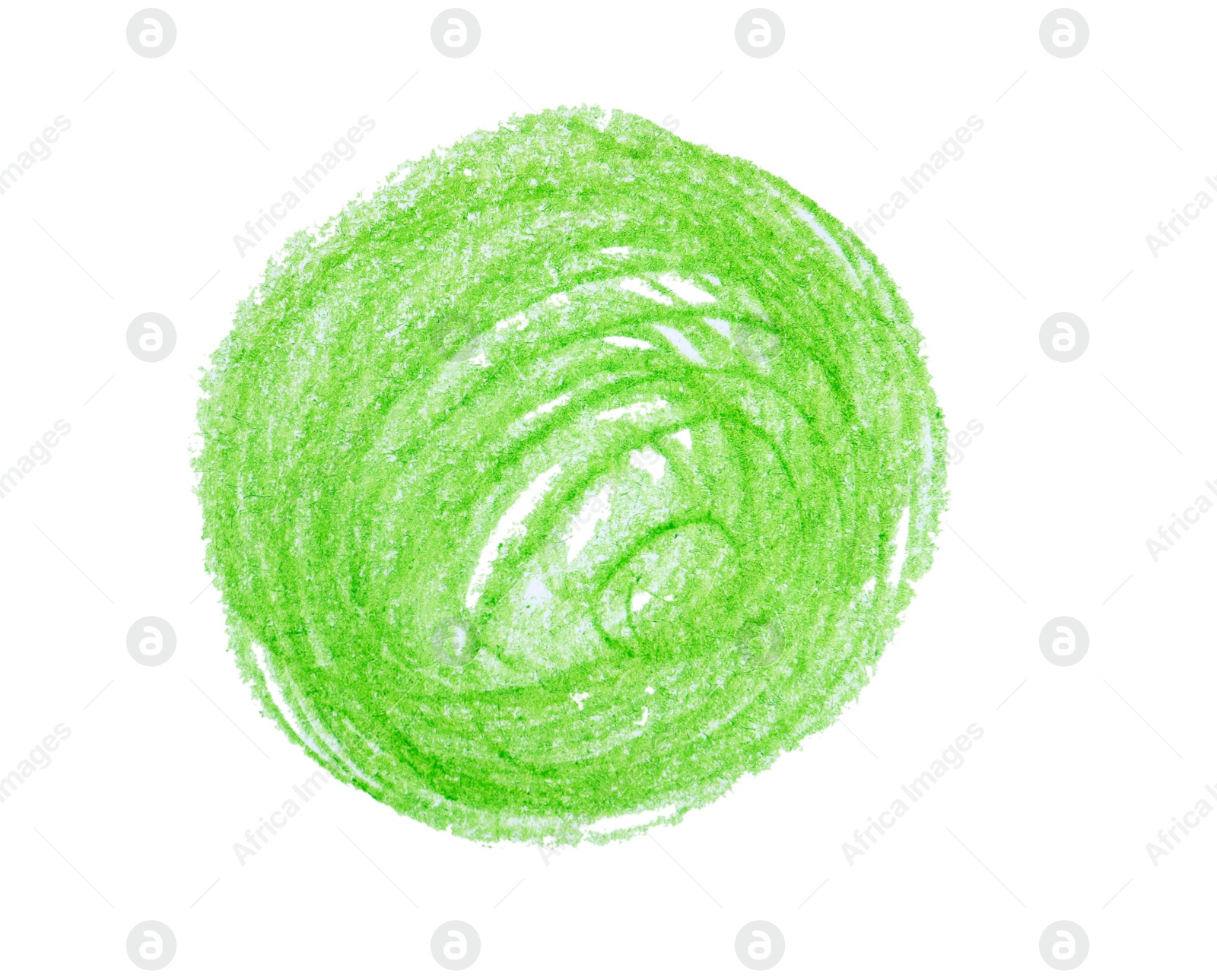 Photo of Green pencil scribble on white background, top view