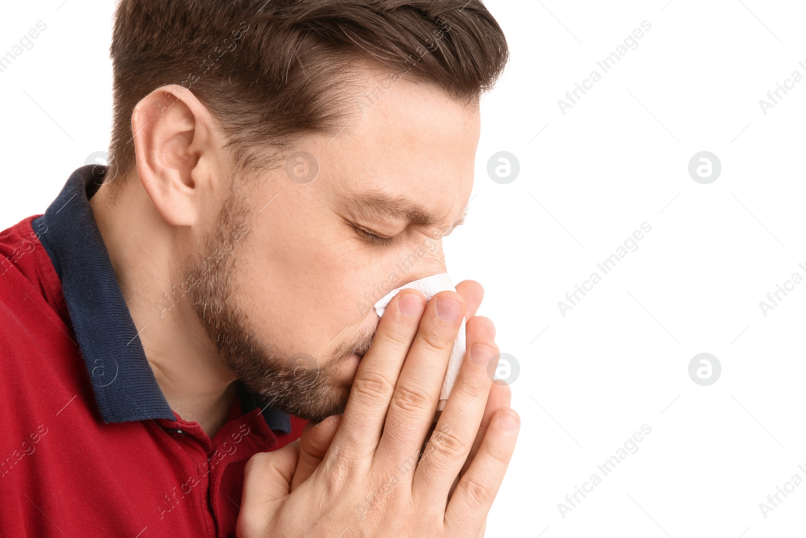 Photo of Man suffering from cold isolated on white