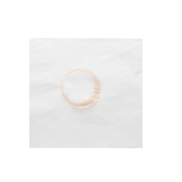 Photo of Paper napkin with coffee stain on white background, top view