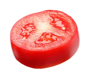 Photo of Slice of fresh ripe tomato isolated on white
