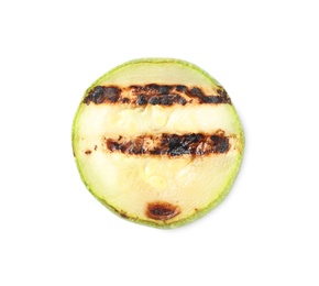 Photo of Delicious grilled zucchini slice isolated on white, top view