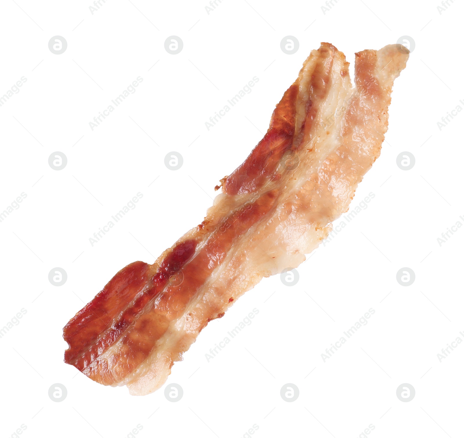 Photo of Slice of tasty fried bacon isolated on white