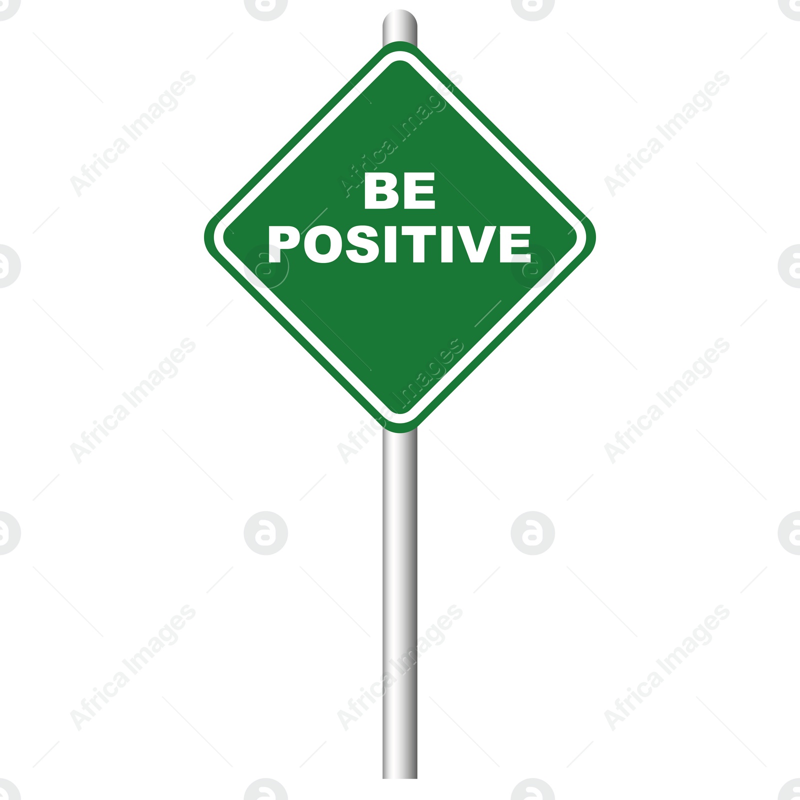 Illustration of Green road sign with phrase Be Positive on white background