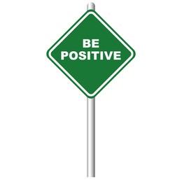Illustration of Green road sign with phrase Be Positive on white background