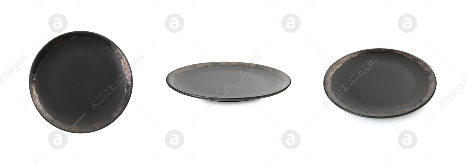 Image of Empty ceramic plate isolated on white, set with different views