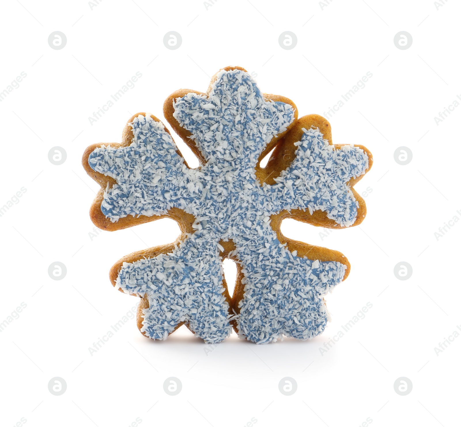 Photo of Snowflake shaped Christmas cookie isolated on white