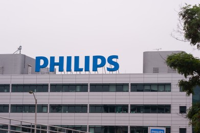 Photo of Warsaw, Poland - September 10, 2022: Building with modern Philips logo
