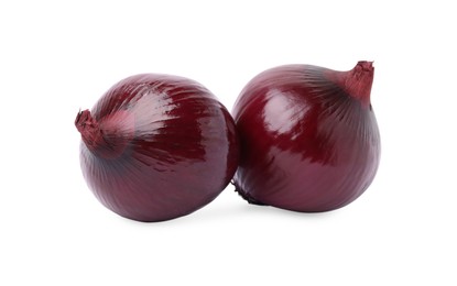 Photo of Two fresh red onions on white background