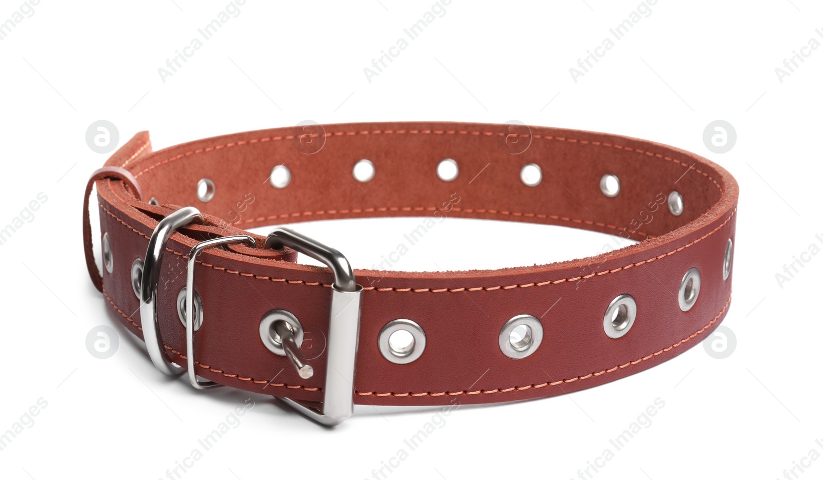 Photo of Brown leather dog collar isolated on white